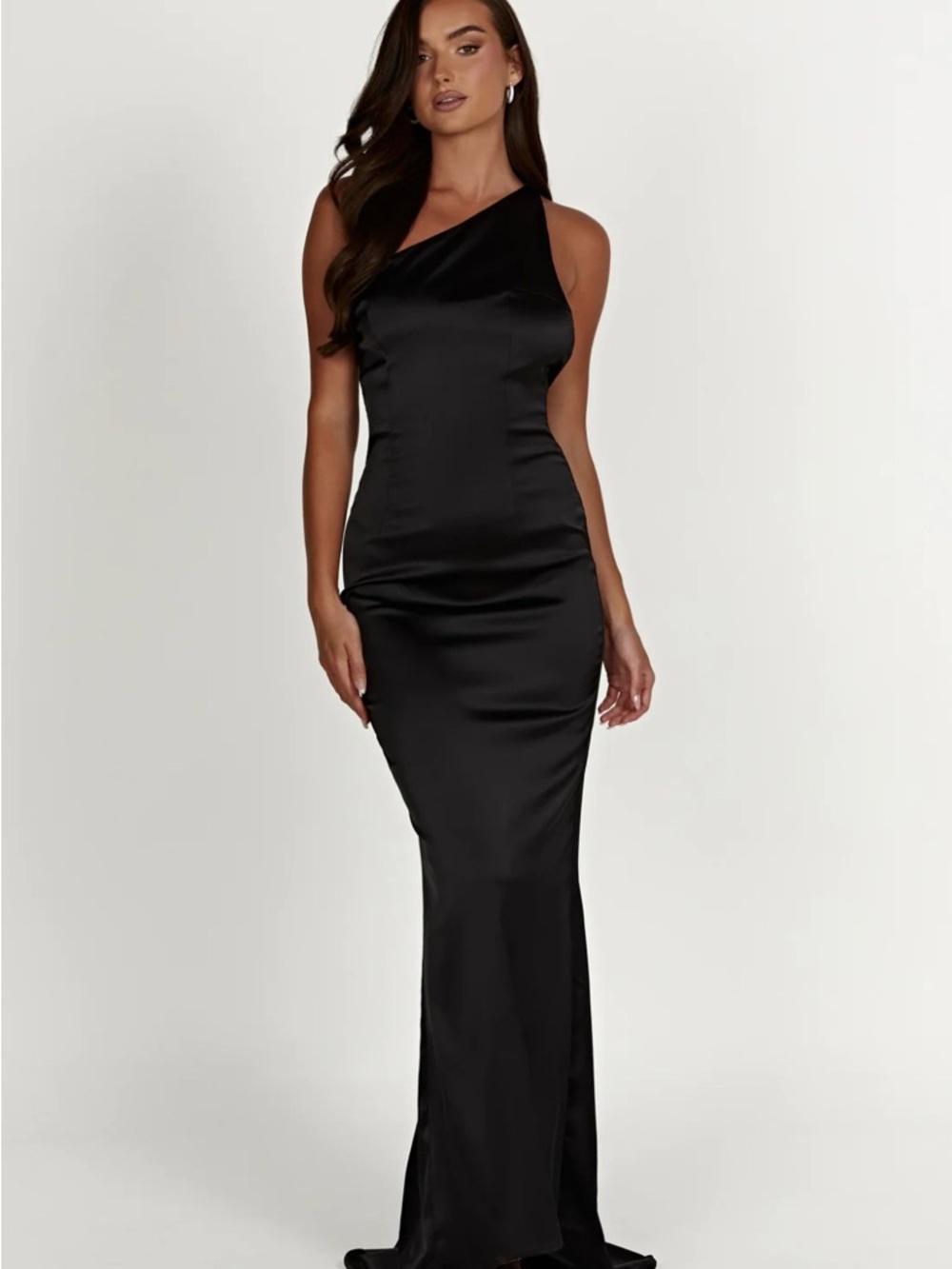Meshki Black One-Shoulder Satin Gown